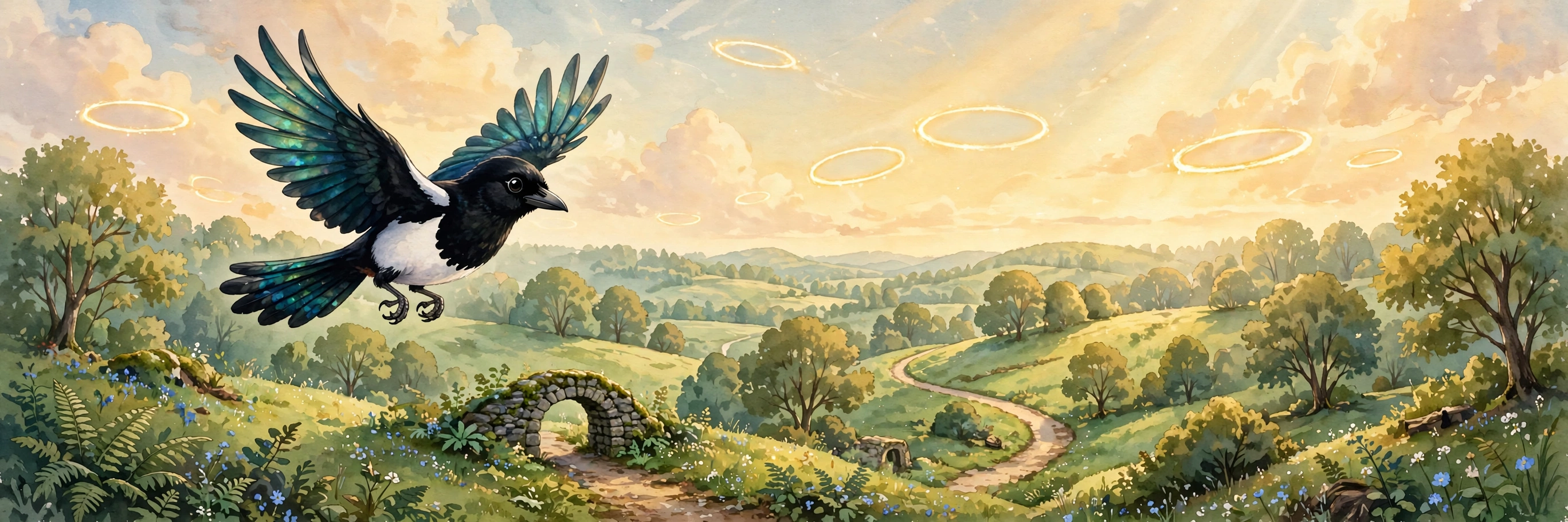 Tilda flying over the hills and paths of Roman's World